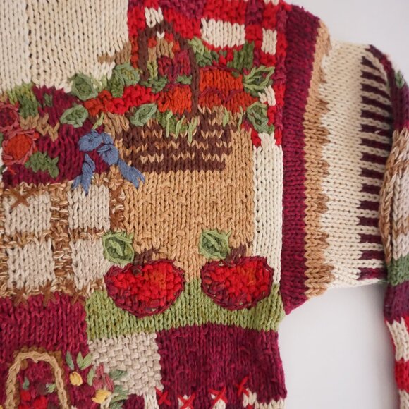 Vintage Casual Corner Annex Pumpkin Apple Patchwork Harvest Sweater Grandma S - Picture 5 of 11